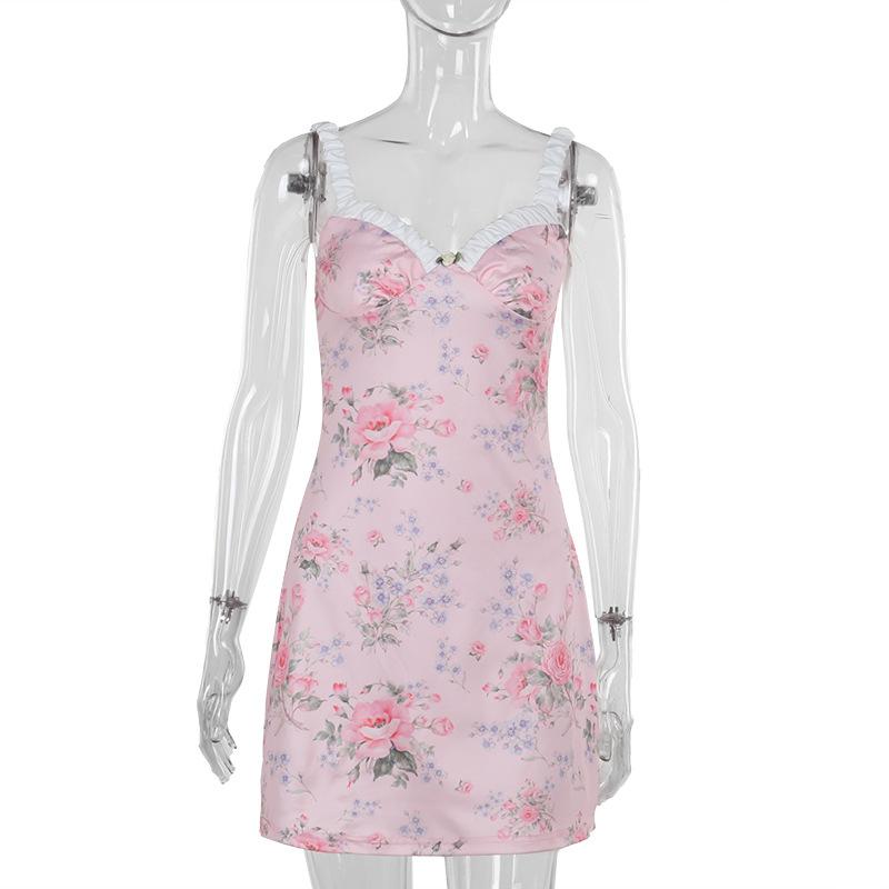 Sweetheart neck flower print cami mini dress