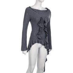 Hoodie long sleeve ruffle top