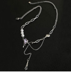 Layered faux pearl irregular stone necklace