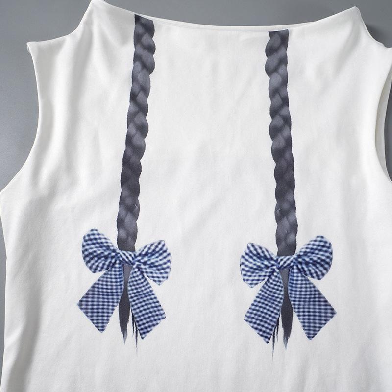 Cap sleeve braid print contrast top