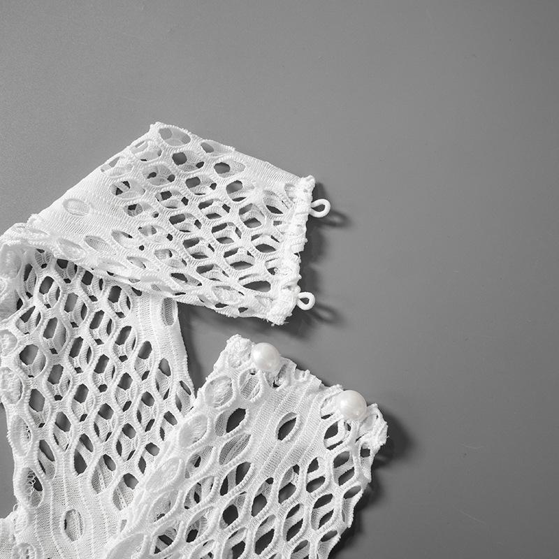 Halter knitted fishnet see through irregular mini dress