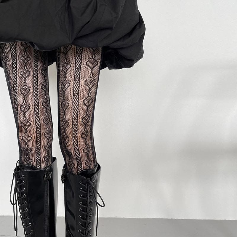 Fishnet hollow out solid heart pattern tights
