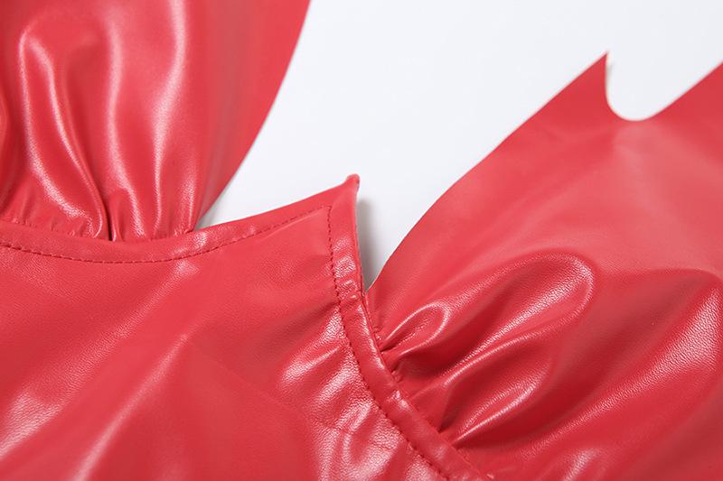PU leather backless zip-up cami mini dress