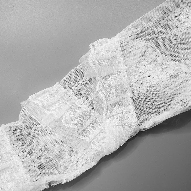 Lace ruffle solid stitch thigh high socks