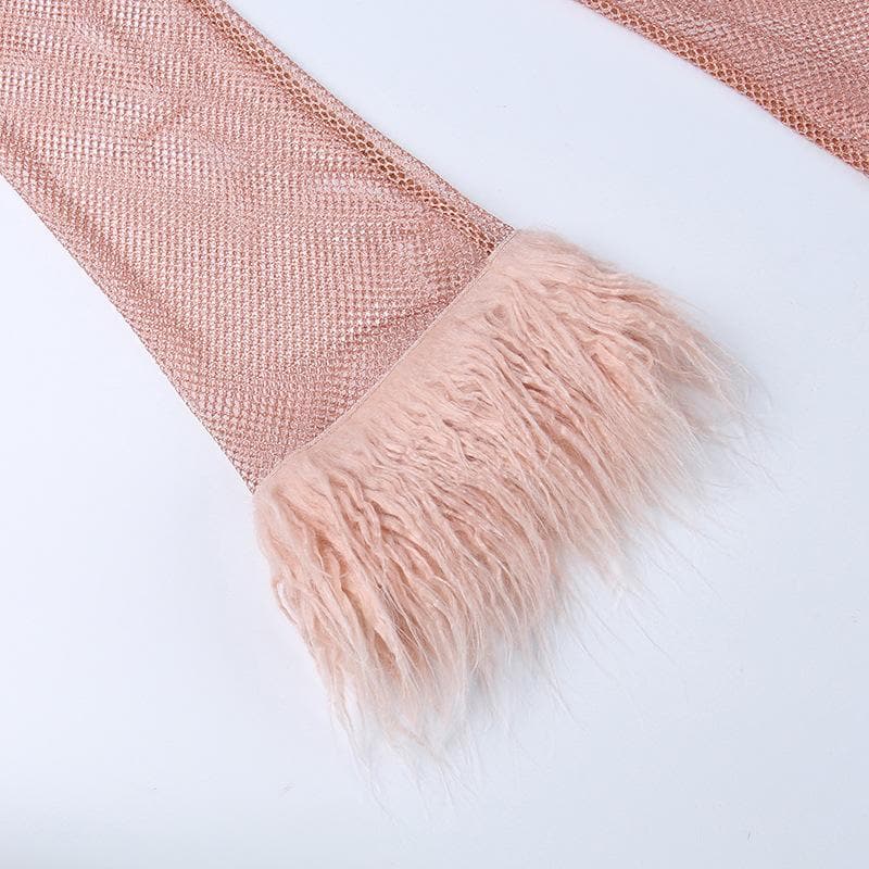 Long sleeve solid see through sheer mesh fluffy round neck mini dress  | samba dress