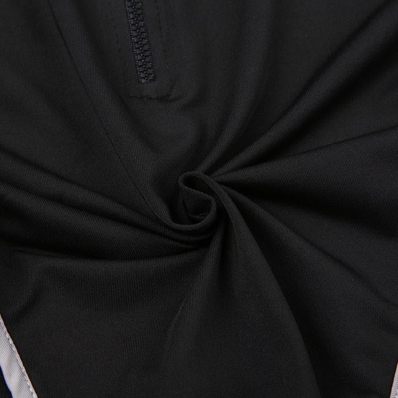High neck contrast sleeveless zip-up hollow out backless cut out top