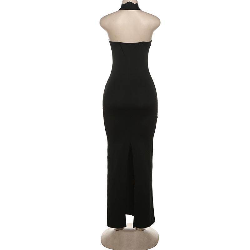 Halter hollow out backless high slit maxi dress