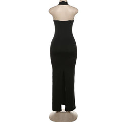 Halter hollow out backless high slit maxi dress