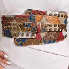 PU leather buckle adjustable patchwork belt