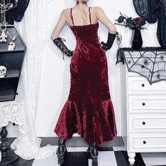 Sweetheart neck velvet flower applique slit cami maxi dress