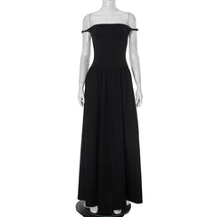 Off shoulder solid backless maxi dress