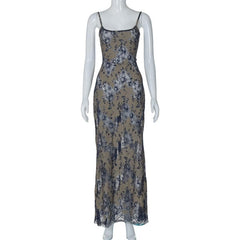 Lace backless lace up ribbon cami maxi dress