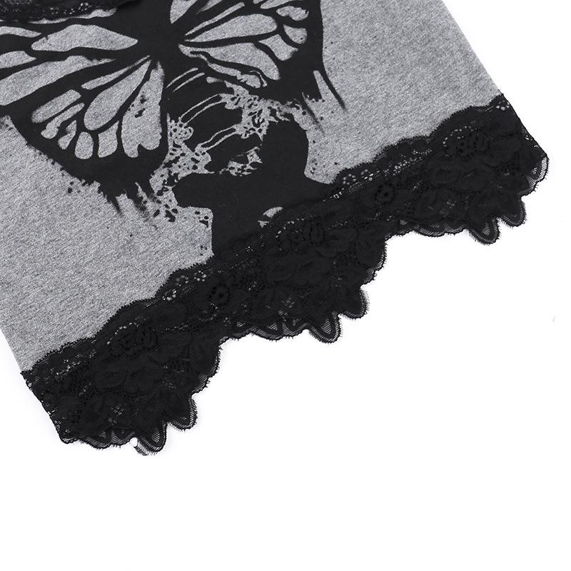 Butterfly print lace hem cami top