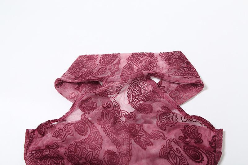 Sleeveless print high neck sheer mesh o ring top