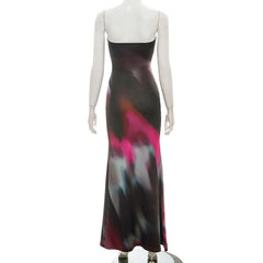 Print backless contrast tube maxi dress