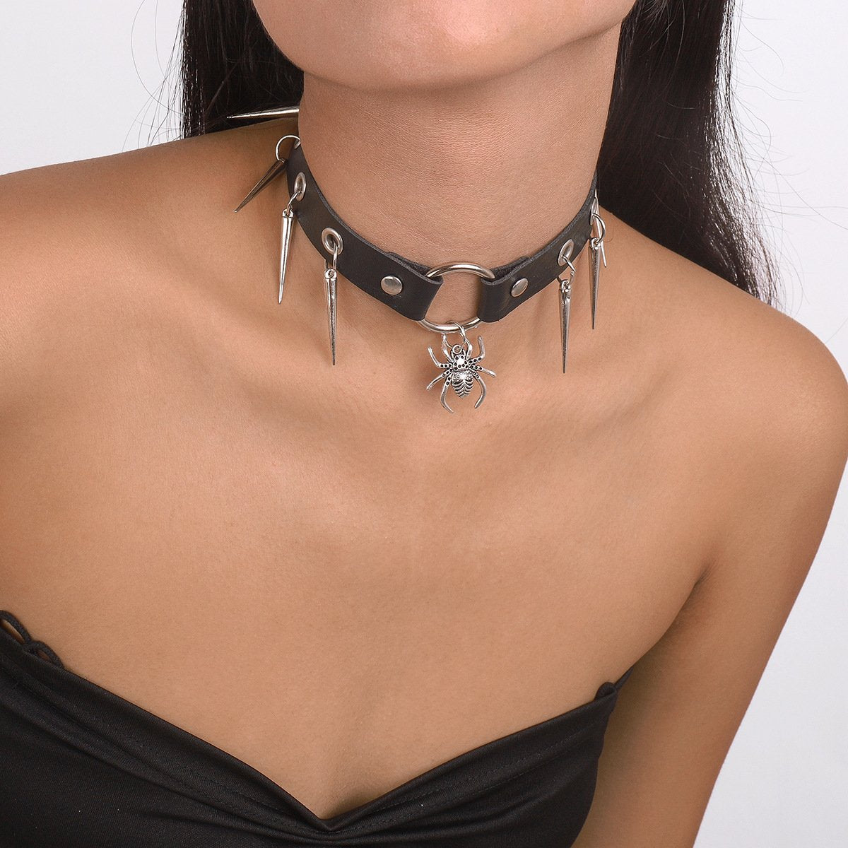 PU leather rivet animal decor o ring chocker