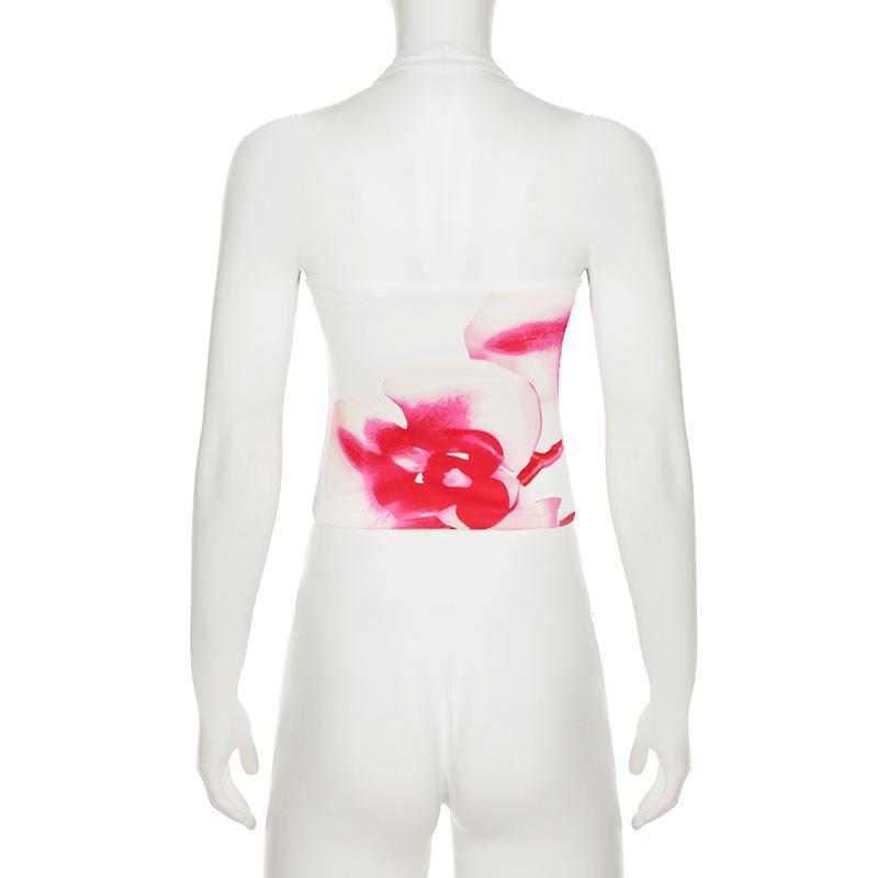Halter flower print backless top