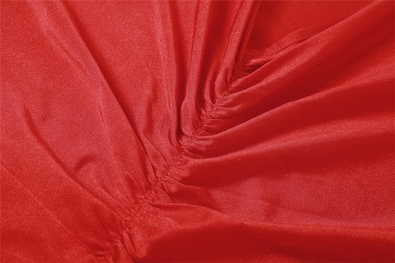 Low cut v neck ruched solid backless cami maxi dress  | red tango dress