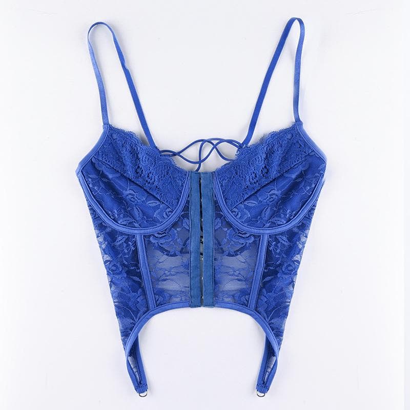 Button-through front lace see-through cami top