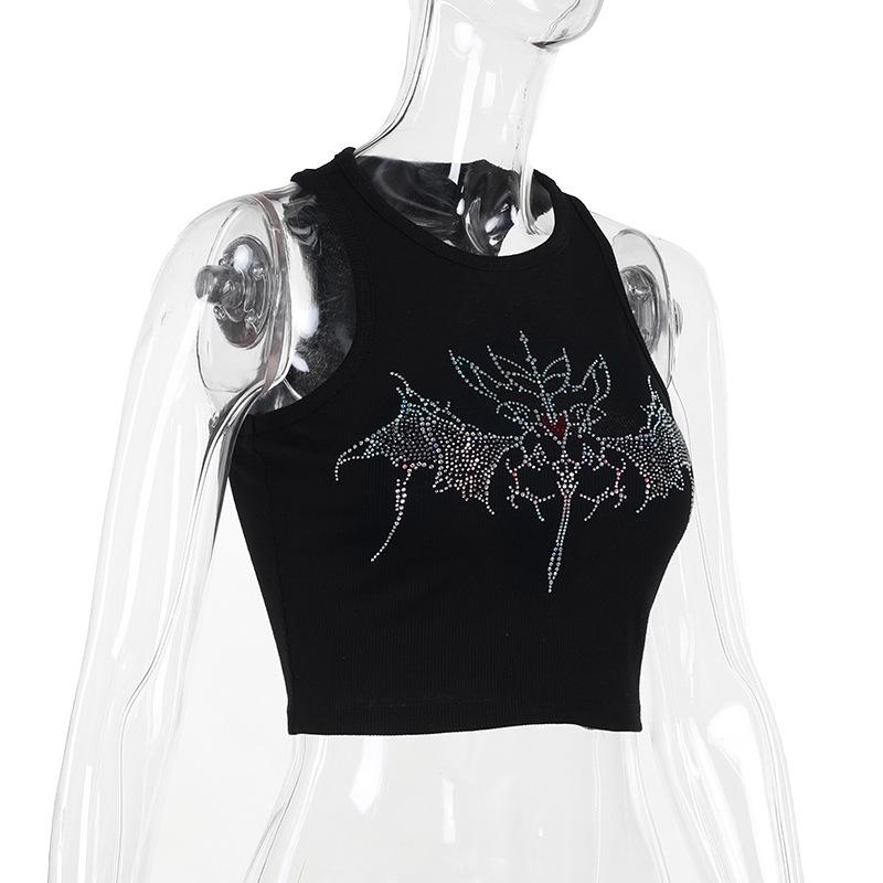 Sleeveless crewneck beaded tank crop top