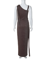Glitter one shoulder slit cami maxi dress
