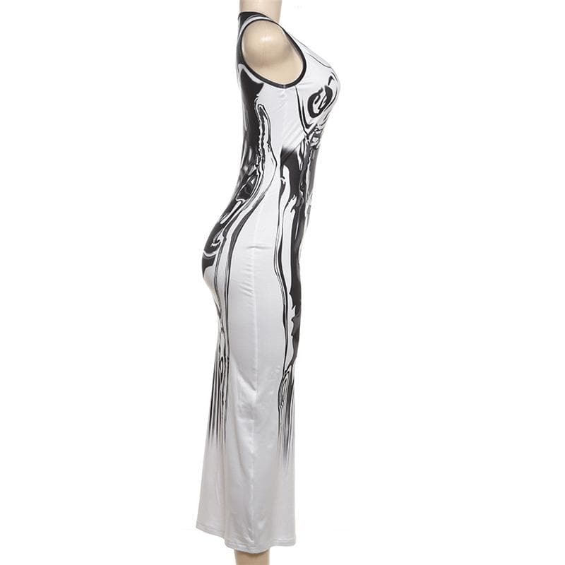Crewneck abstract body print tank midi dress