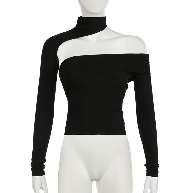 Halter irregular solid ruched top