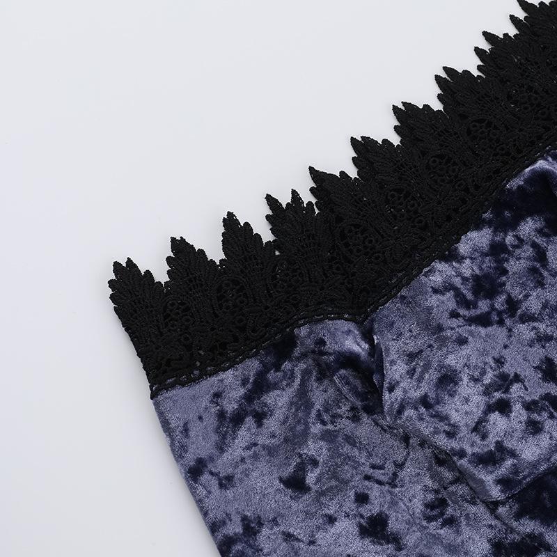 Off shoulder long flared sleeve velvet top