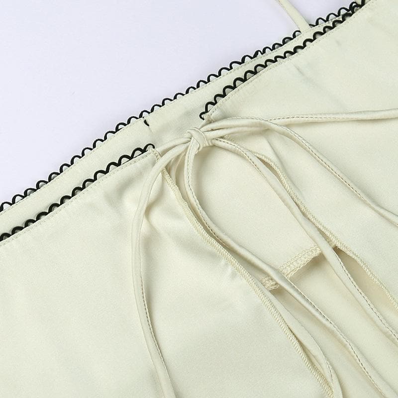 Bowknot ruffle self tie backless cami top