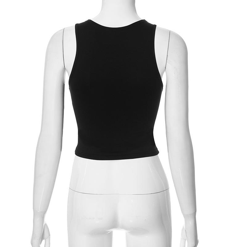 Crewneck zip-up hollow out solid tank top