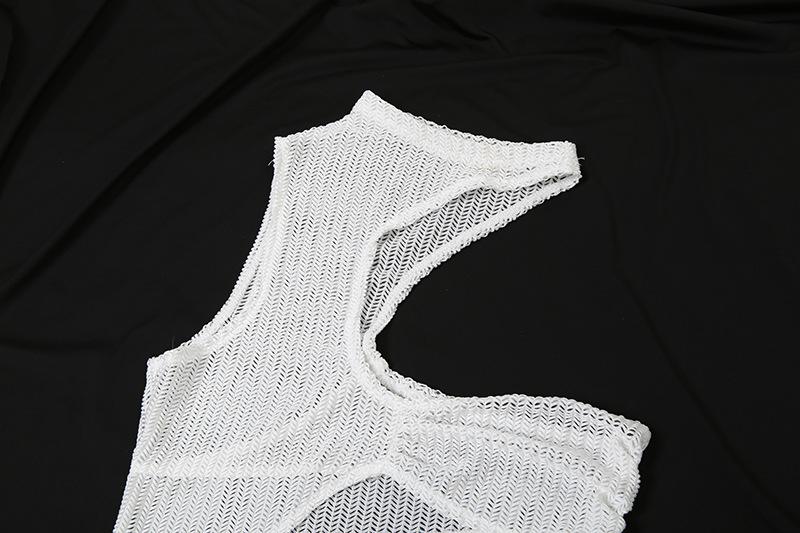 Hollow out see through one shoulder crewneck maxi dress