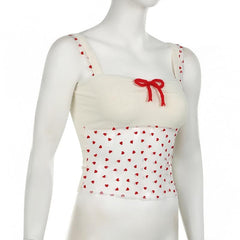 Bowknot ribbed heart pattern mesh cami top
