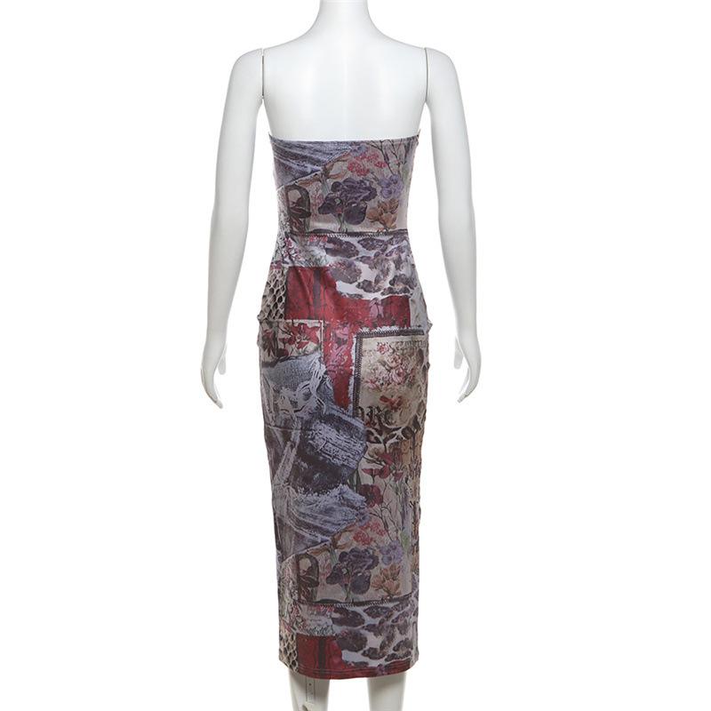 Print abstract contrast tube midi dress