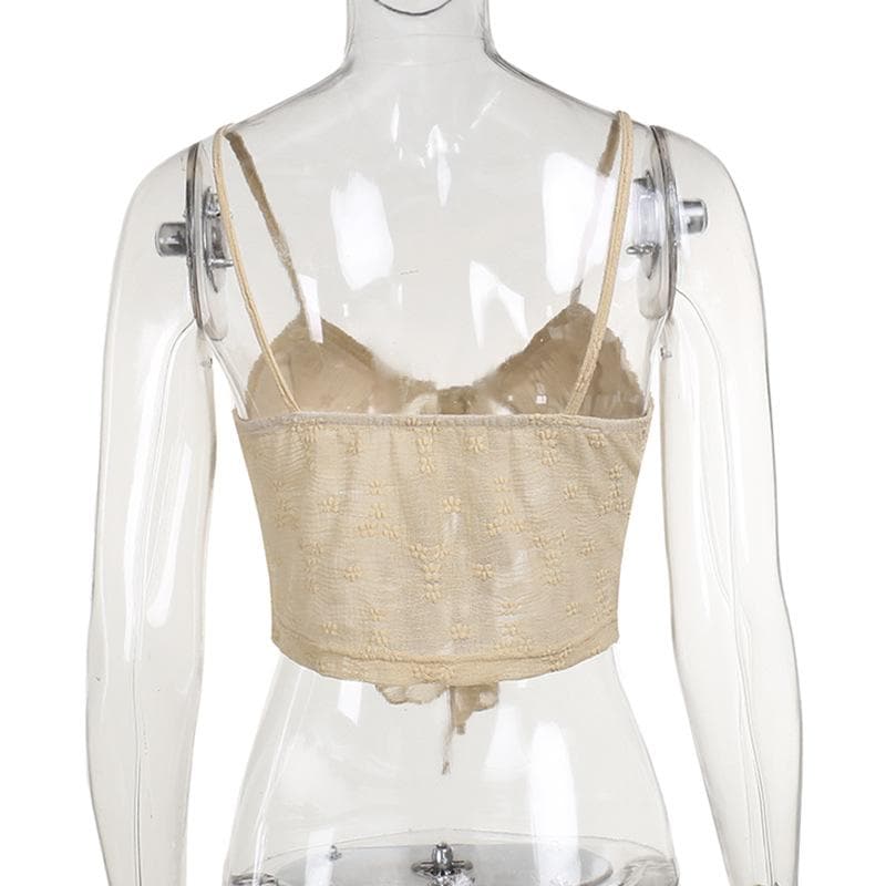 Ruffle textured v neck lace hem cami top