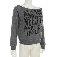 Off shoulder long sleeve letter print top
