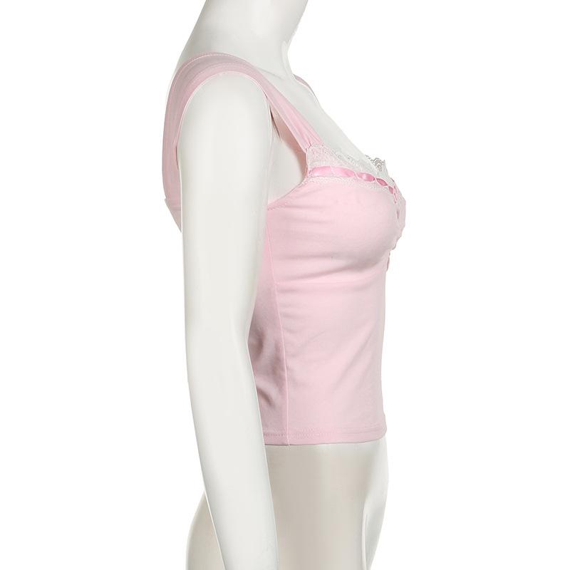 Lace hem ruched ribbon 2-way cami top