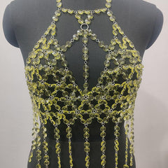 Halter o ring hollow out crystal tassels top