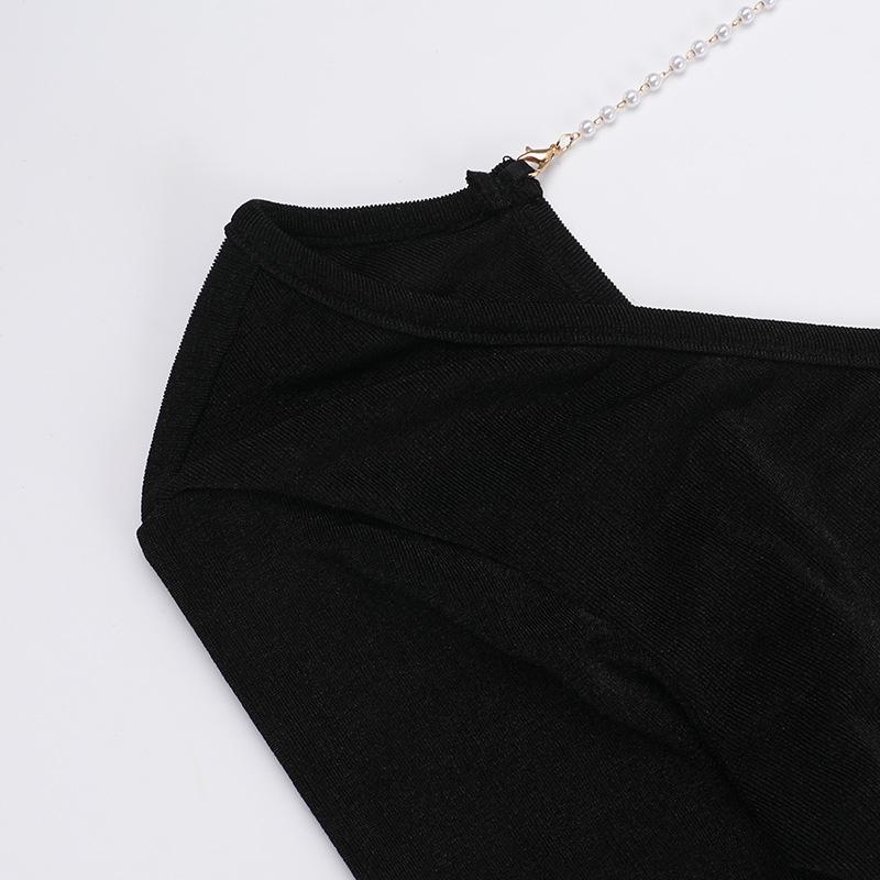 Long sleeve u neck metal chain backless maxi dress