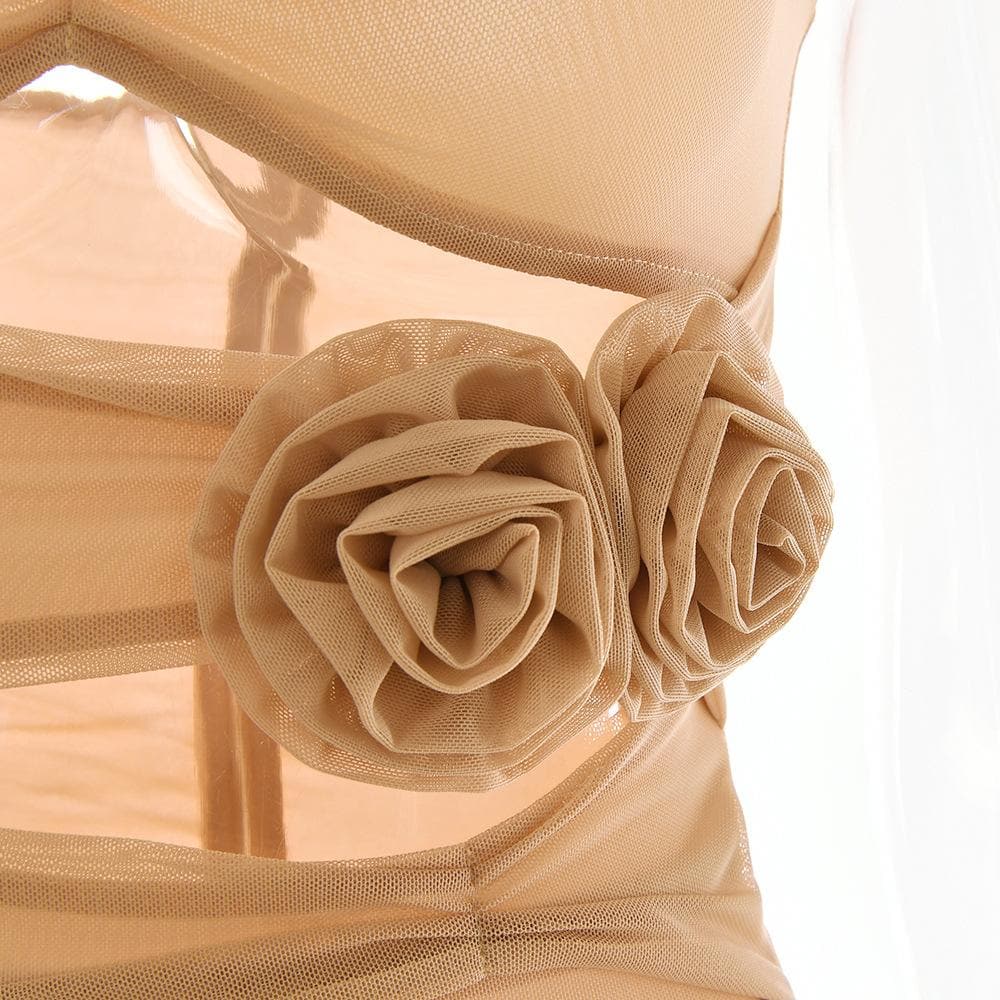 Sheer mesh hollow out flower applique zip-up solid tube mini dress  | samba dress