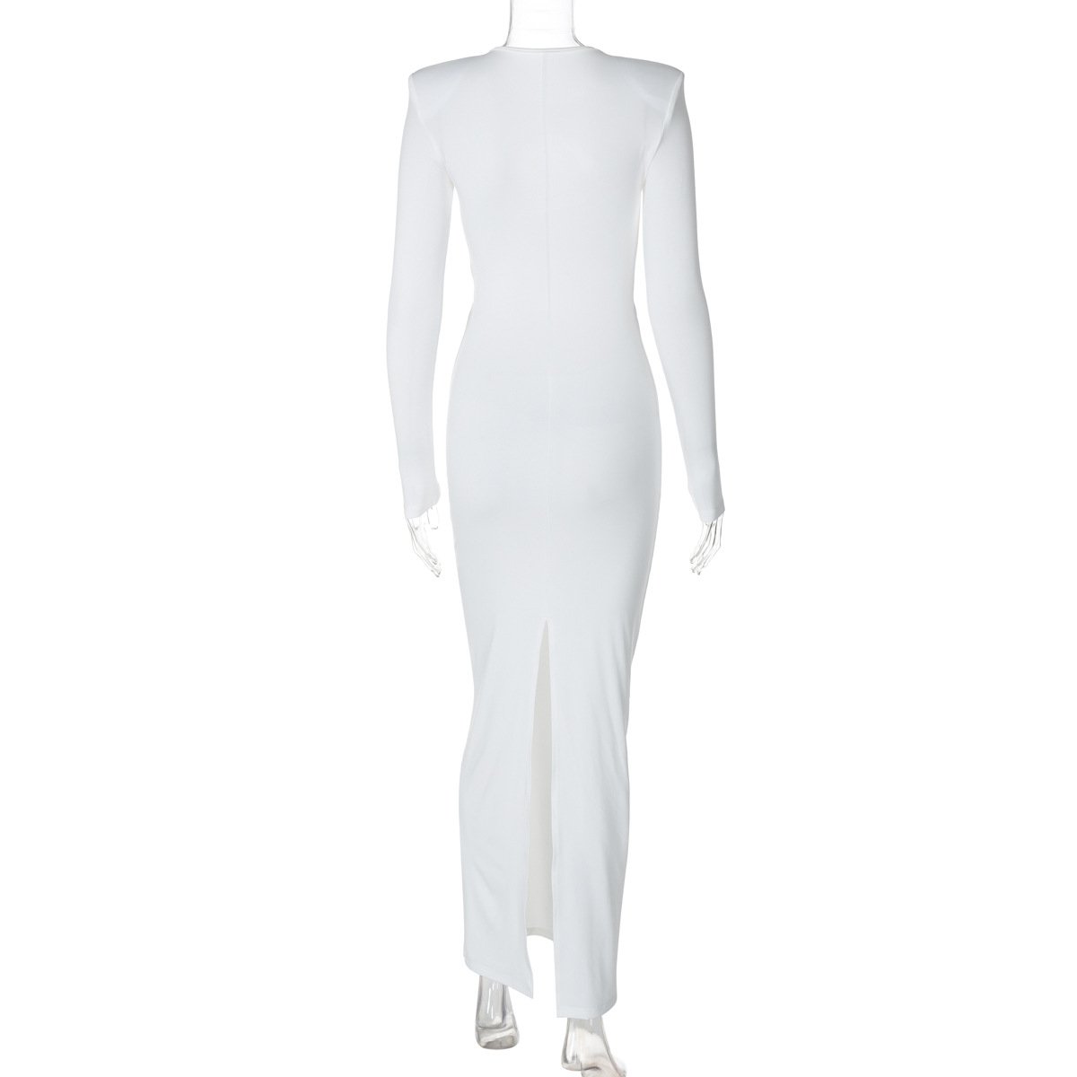 Long sleeve crewneck padded hollow out slit maxi dress