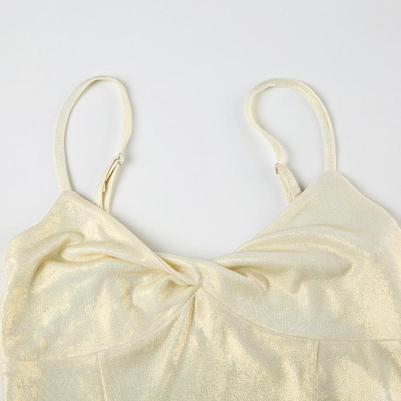 Metallic ruched backless cami top