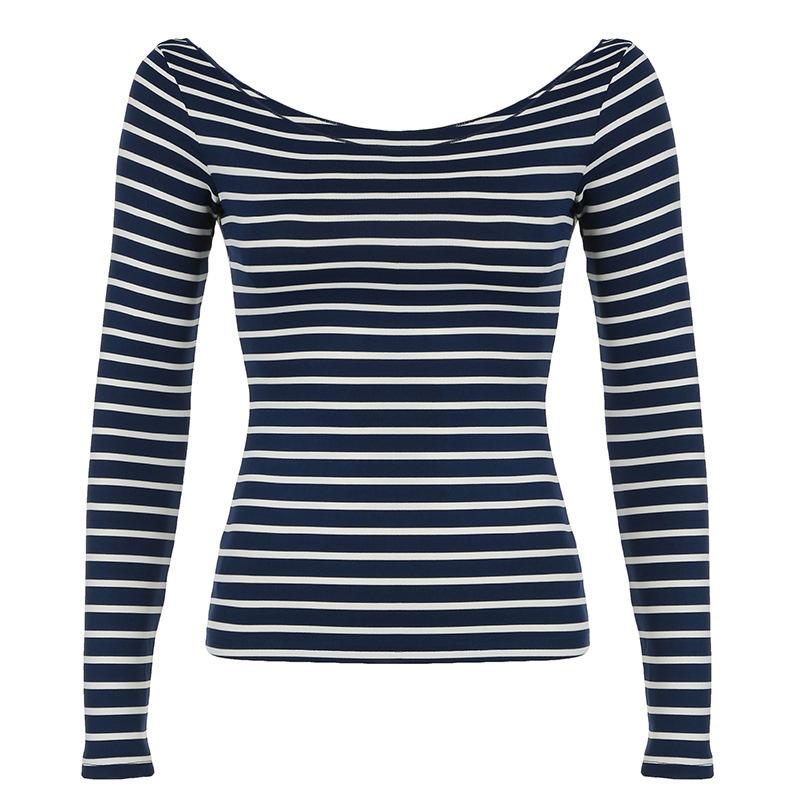 Long sleeve off shoulder striped top