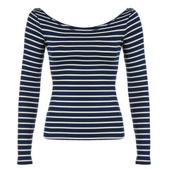 Long sleeve off shoulder striped top