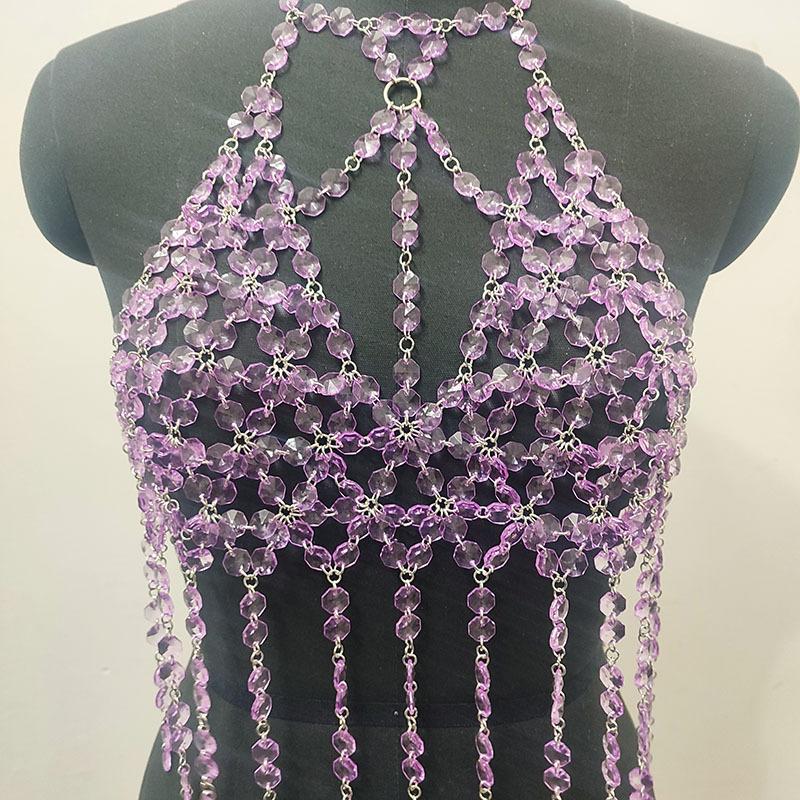 Halter o ring hollow out crystal tassels top