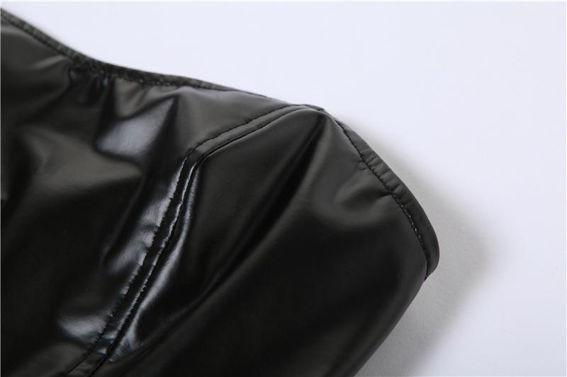 Sweetheart neck PU leather backless mini dress