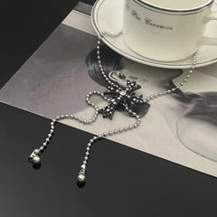 Rhinestone cross pendant adjustable necklace