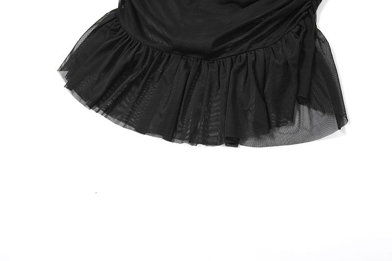 Halter ruched mesh ruffle backless mini dress