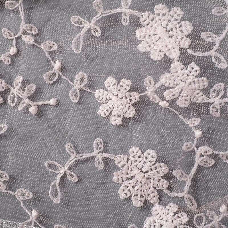 Cap sleeve lace flower embroidery ribbed top