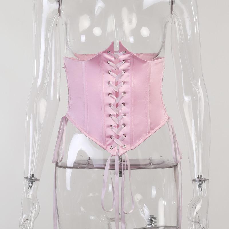 Lace up self tie solid corset top