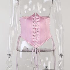 Lace up self tie solid corset top